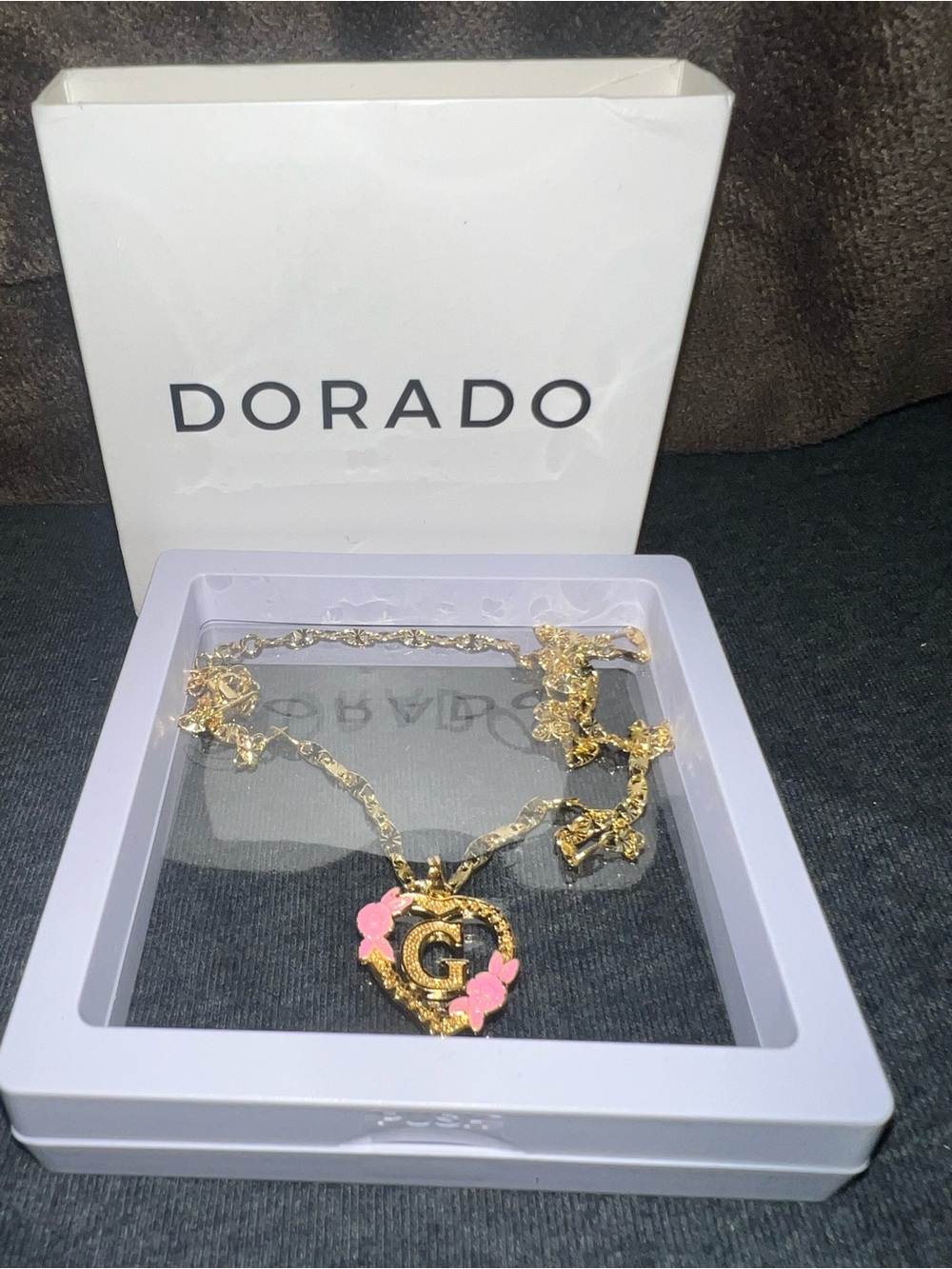 Dorado Gold-Tone Necklace with Pink Floral 'G' Pendant